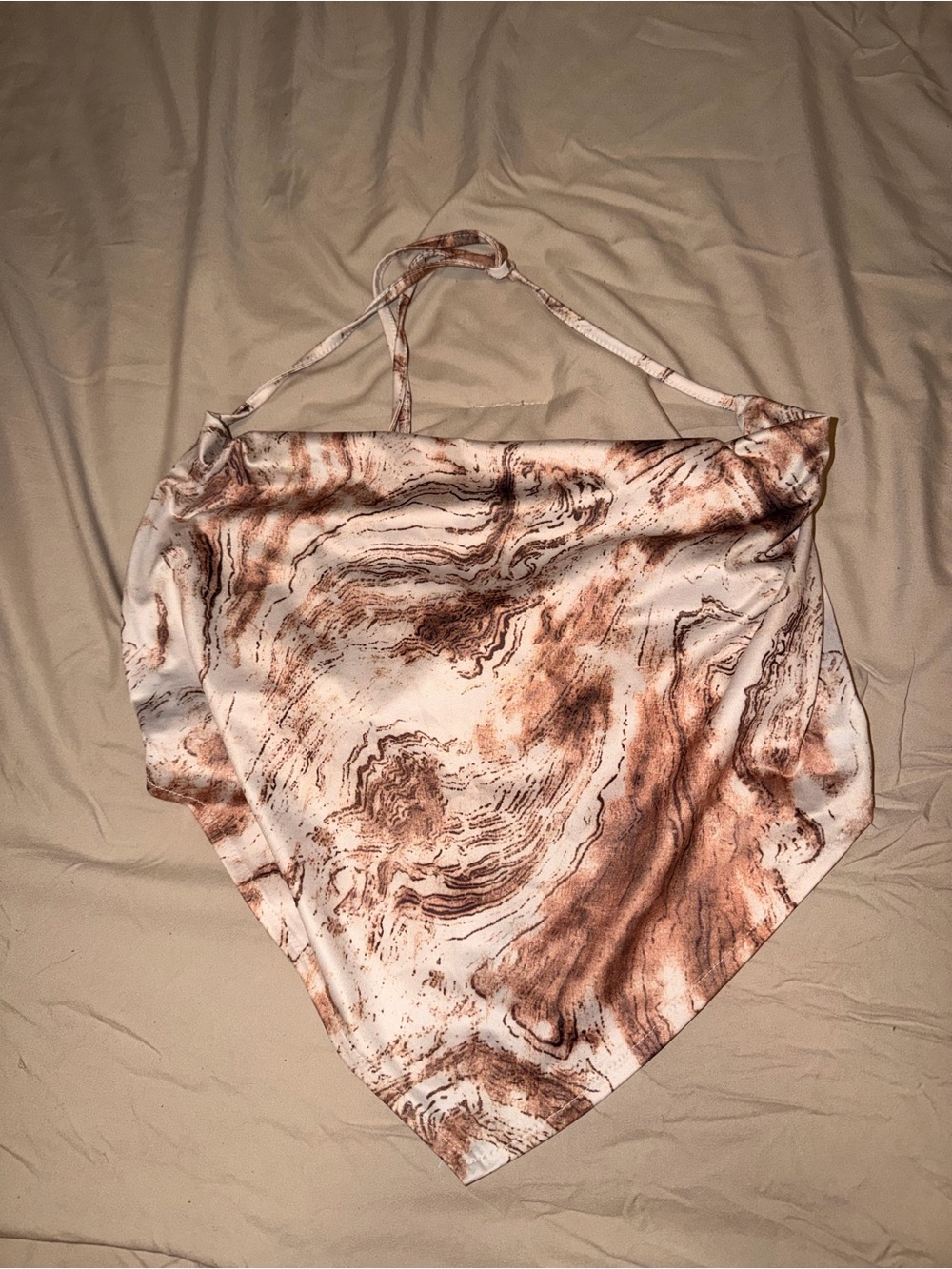 SHEIN Brown Marble Print Satin Bandana Crop Top